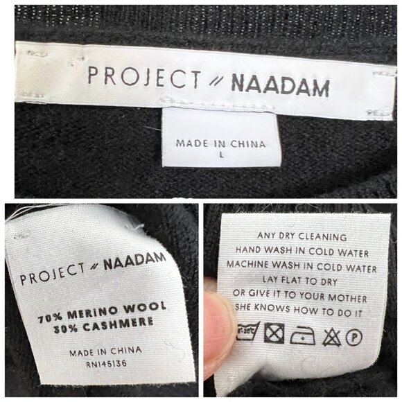 ANTHROPOLOGIE NAADAM Merino Wool Cashmere Black Ruffle Crewneck Sweater Sz L - Picture 14 of 15